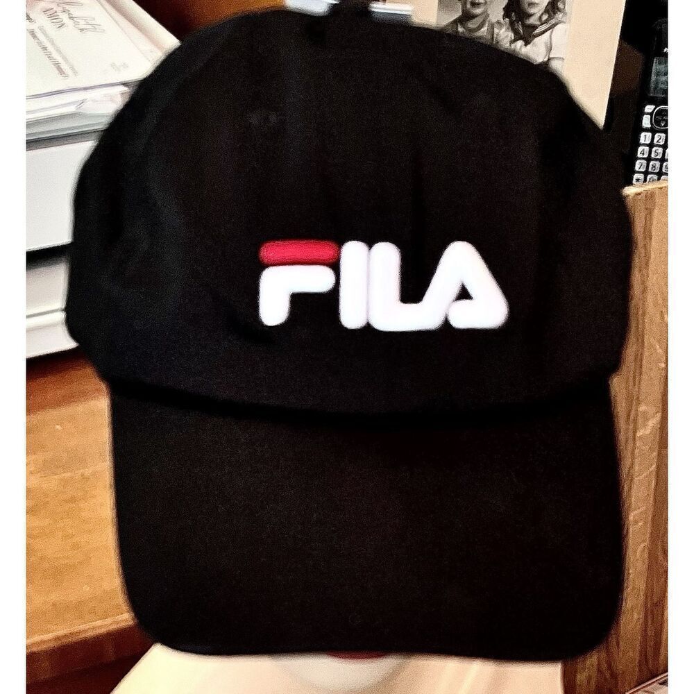 NEW Fila Snapback Classic Baseball Hat OS Black White Logo Cotton Adjustable